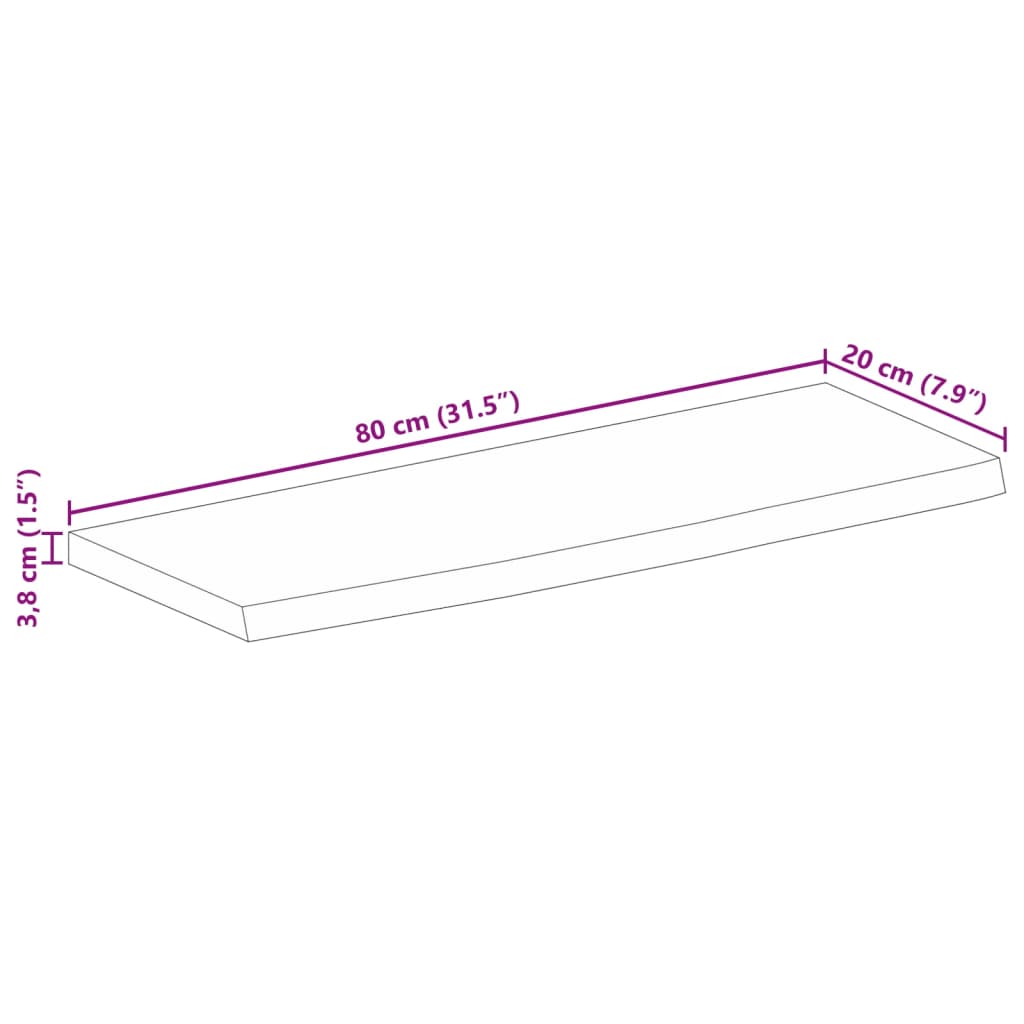 Pöytälevy 80x20x3,8 cm elävä reuna massiivi karkeaa mangopuuta