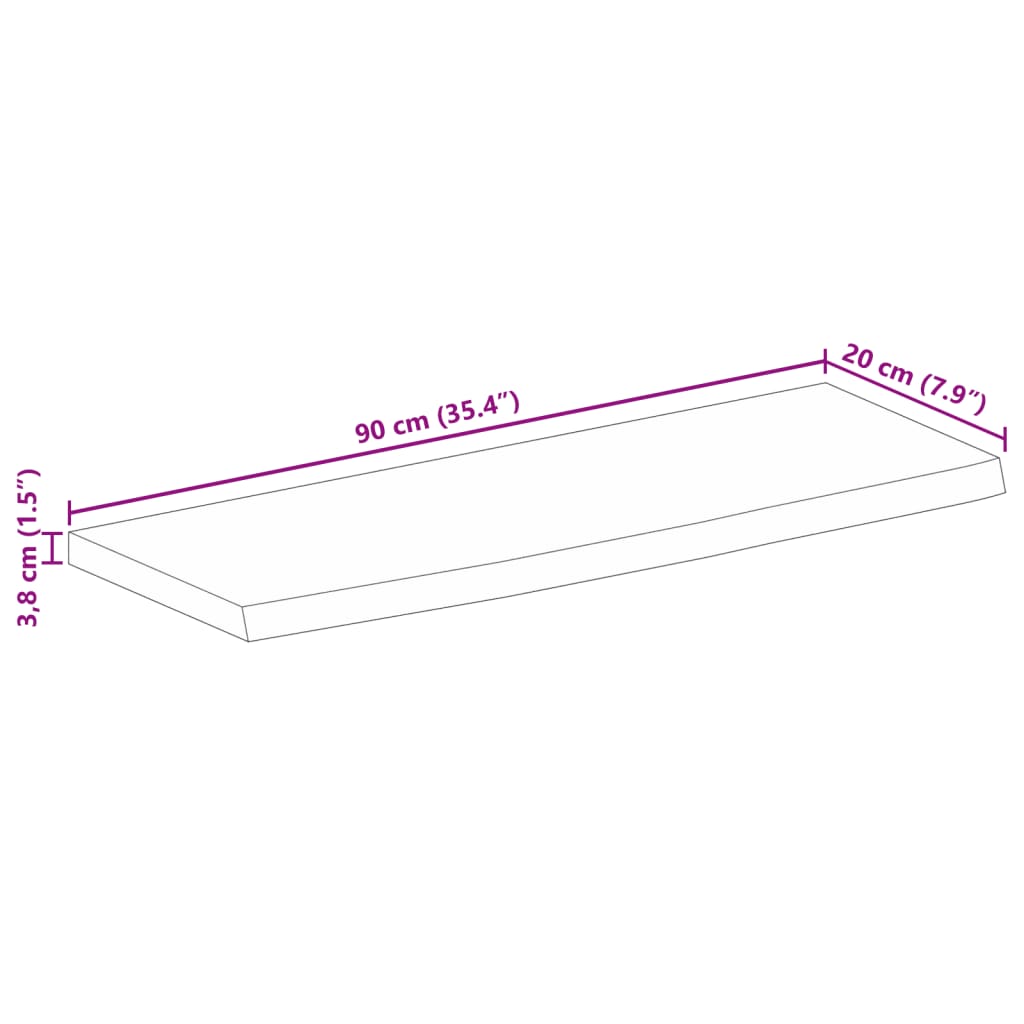 Bordsskiva massivt mangoträ 90x20x3,8 cm levande kant