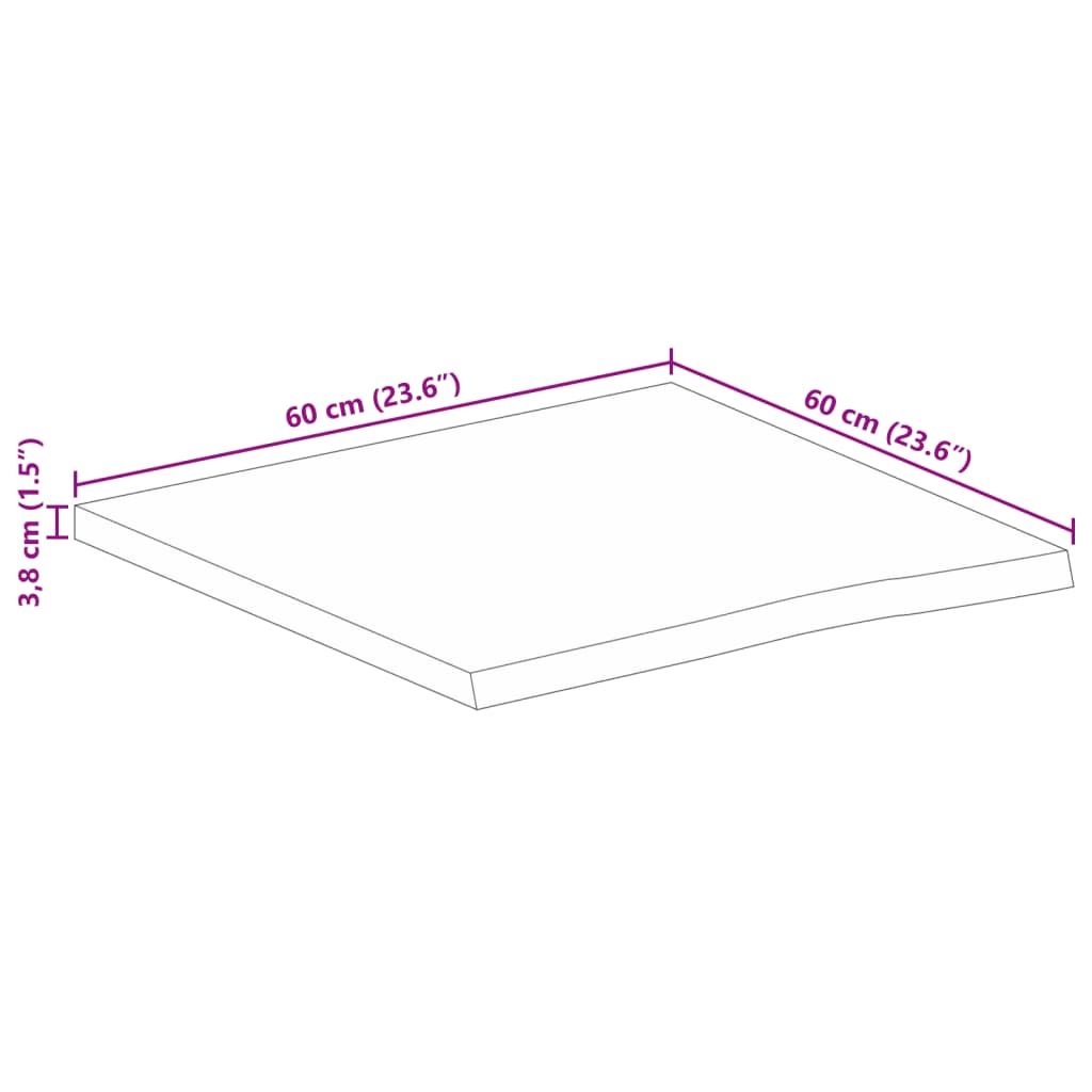 Pöytälevy 60x60x3,8 cm elävä reuna massiivi karkeaa mangopuuta