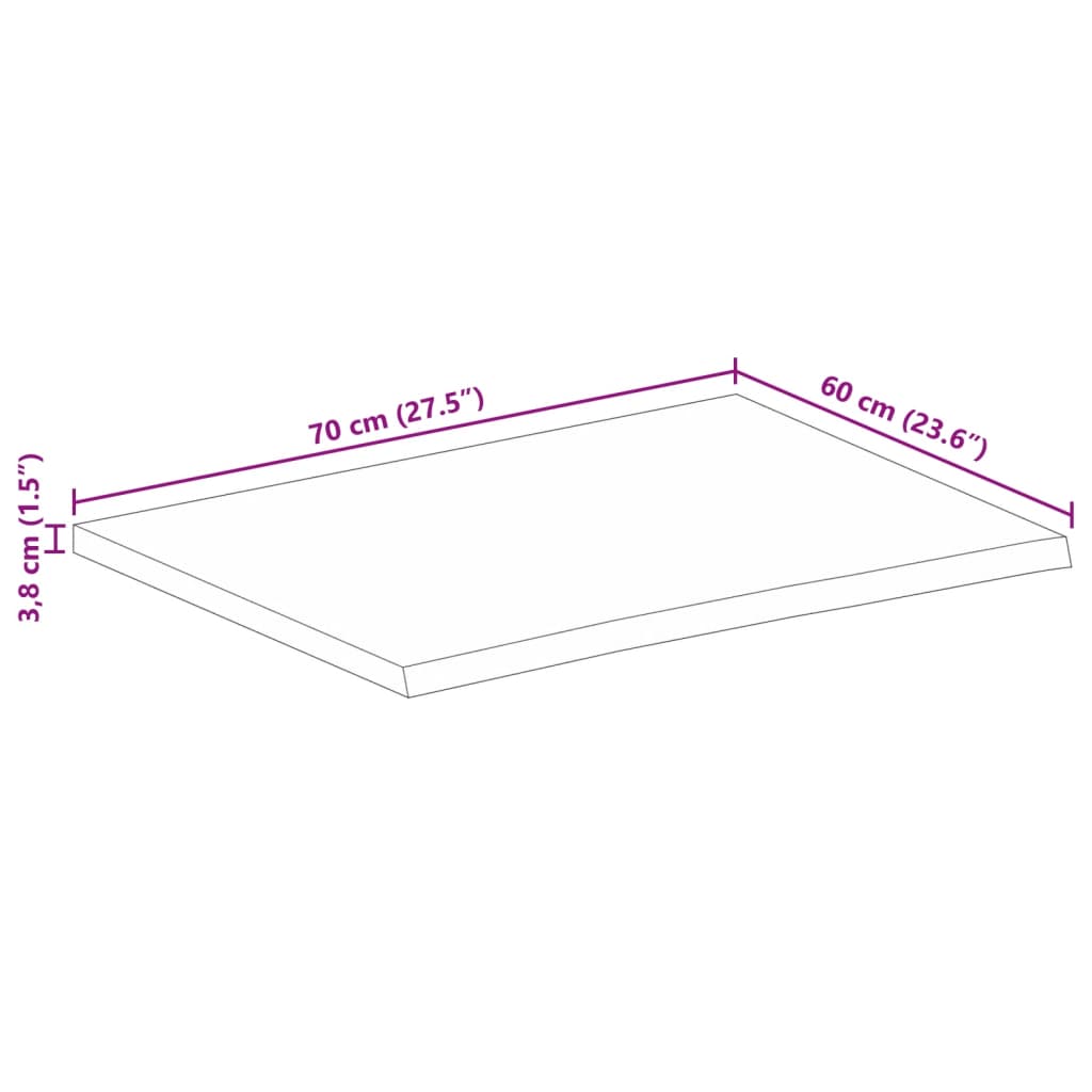 Pöytälevy 70x60x3,8 cm elävä reuna massiivi karkeaa mangopuuta