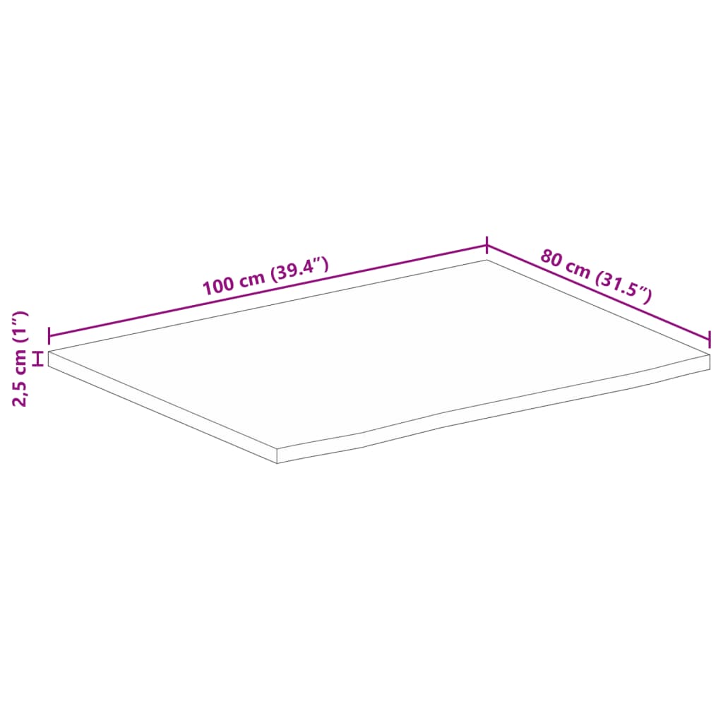 Pöytälevy 100x80x2,5 cm elävä reuna massiivi mangopuuta