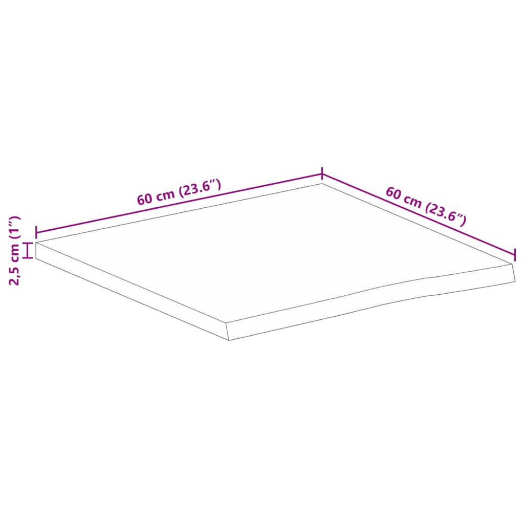 Pöytälevy 60x60x2,5 cm elävä reuna massiivi mangopuuta