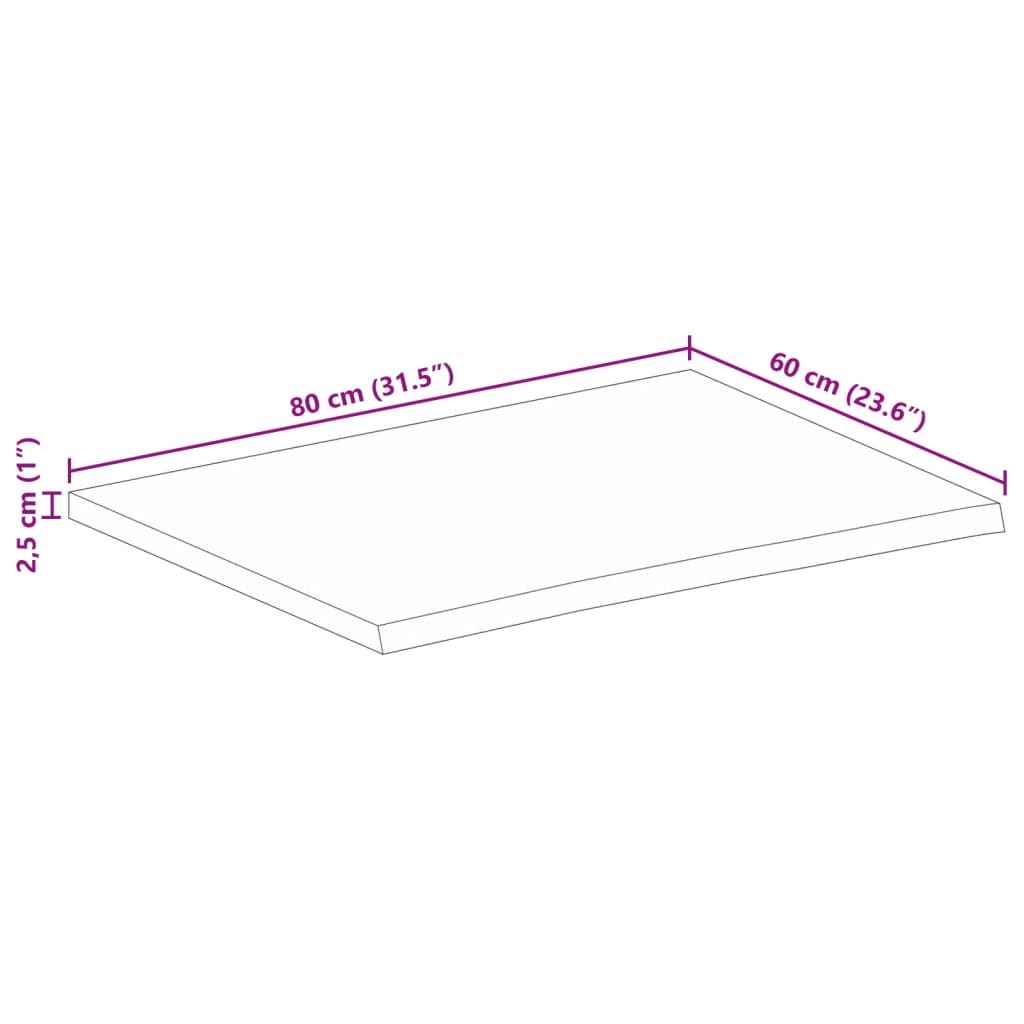 Pöytälevy 80x60x2,5 cm elävä reuna massiivi mangopuuta