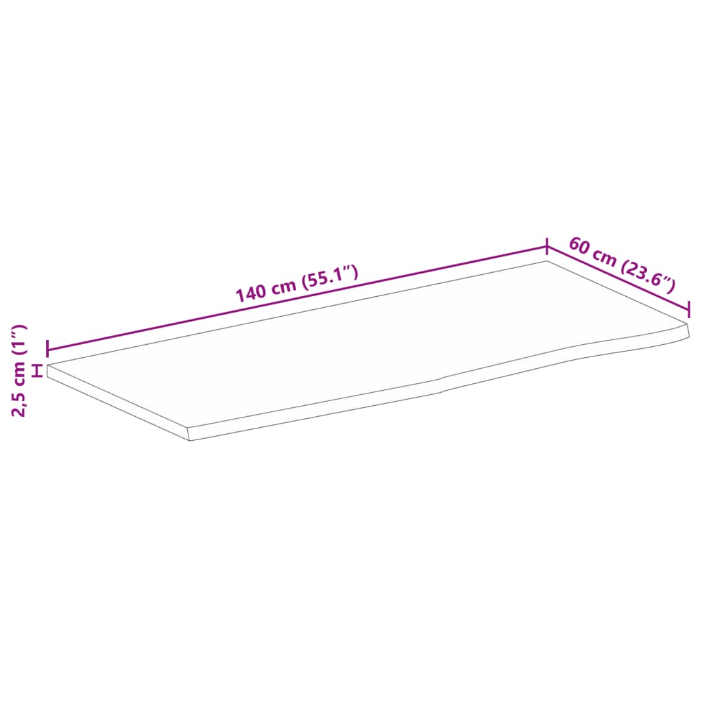 Bordsskiva massivt mangoträ 140x60x2,5 cm levande kant