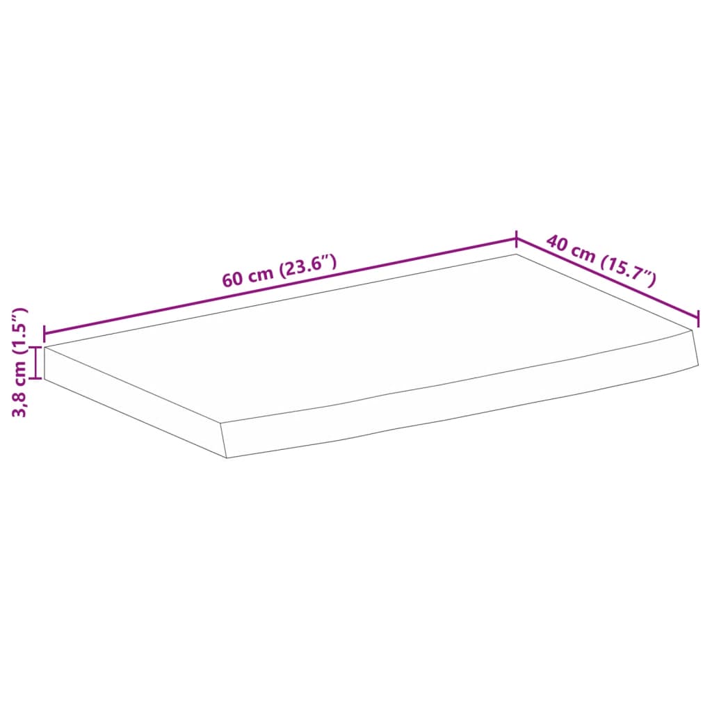 Pöytälevy 60x40x3,8 cm elävä reuna massiivi mangopuuta