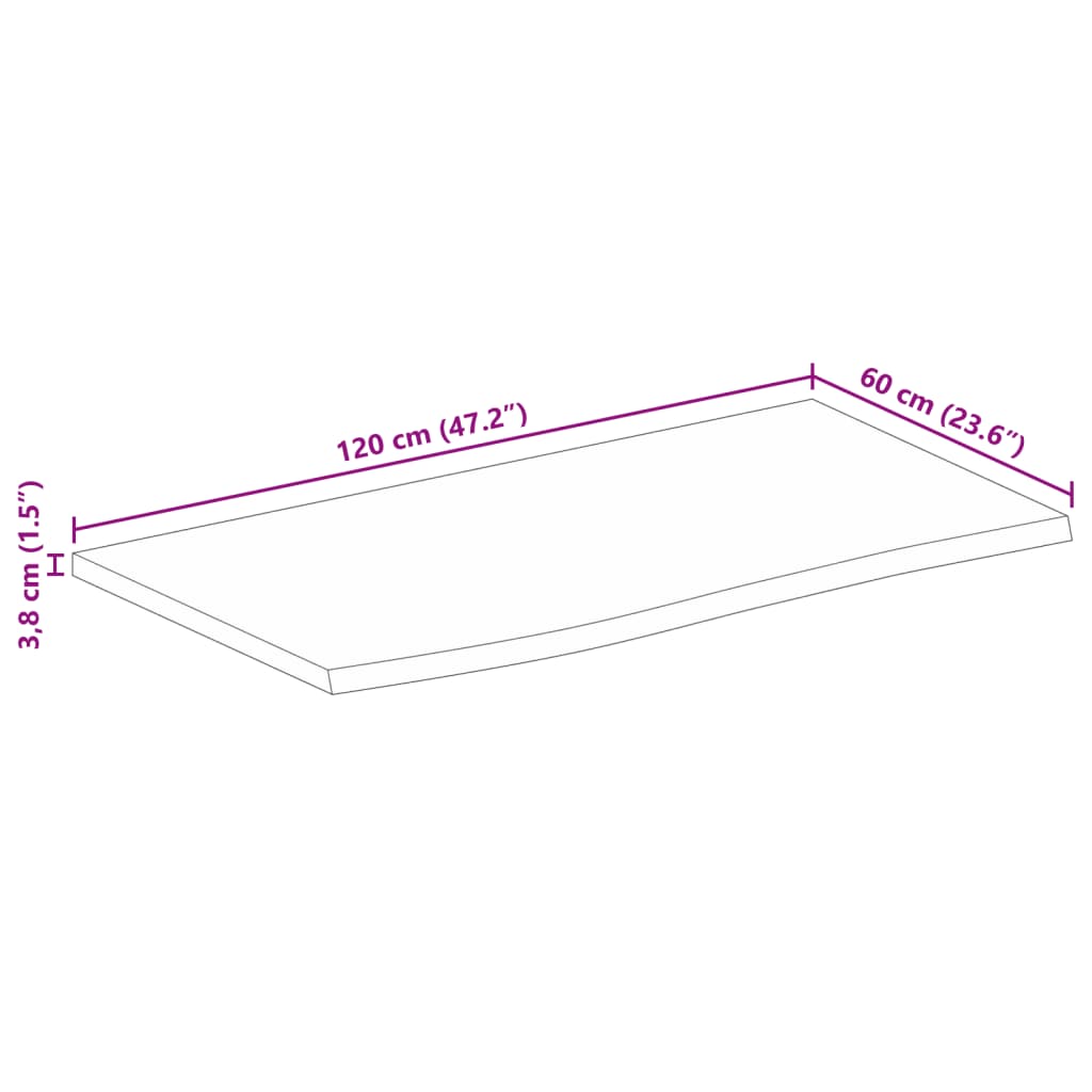 Bordsskiva 120x60x3,8 cm levande kant massivt mangoträ