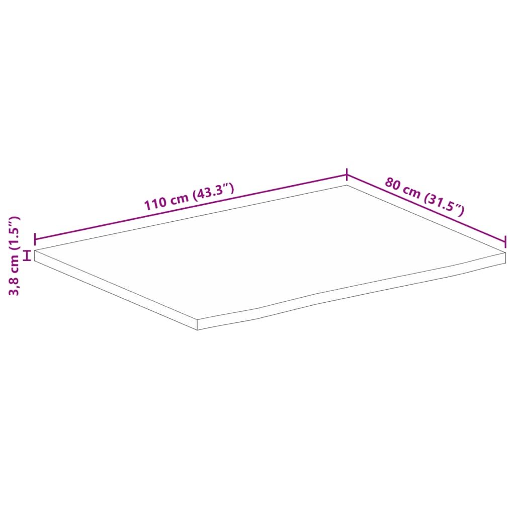 Bordsskiva massivt mangoträ 110x80x3,8 cm levande kant