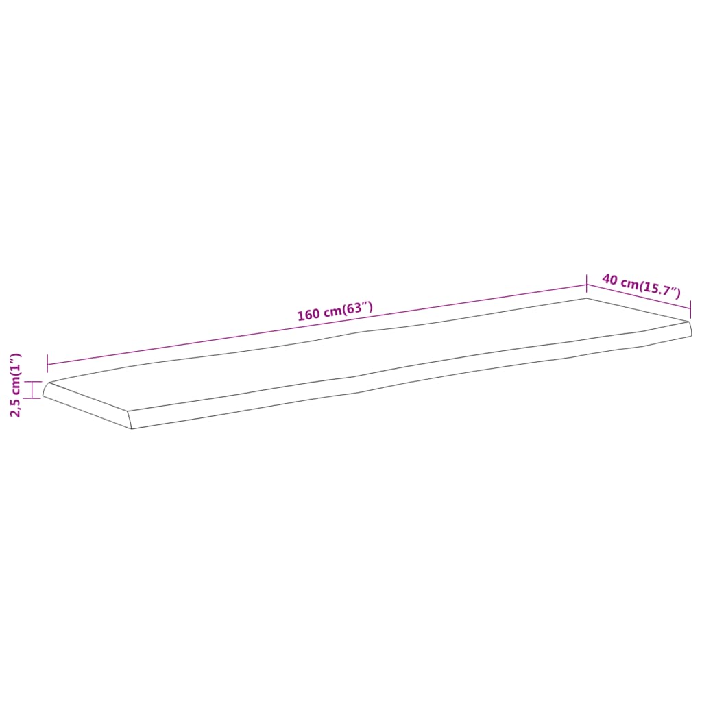 Bordsskiva massiv trä 160x40x2,5 cm rektangulär rustik kant