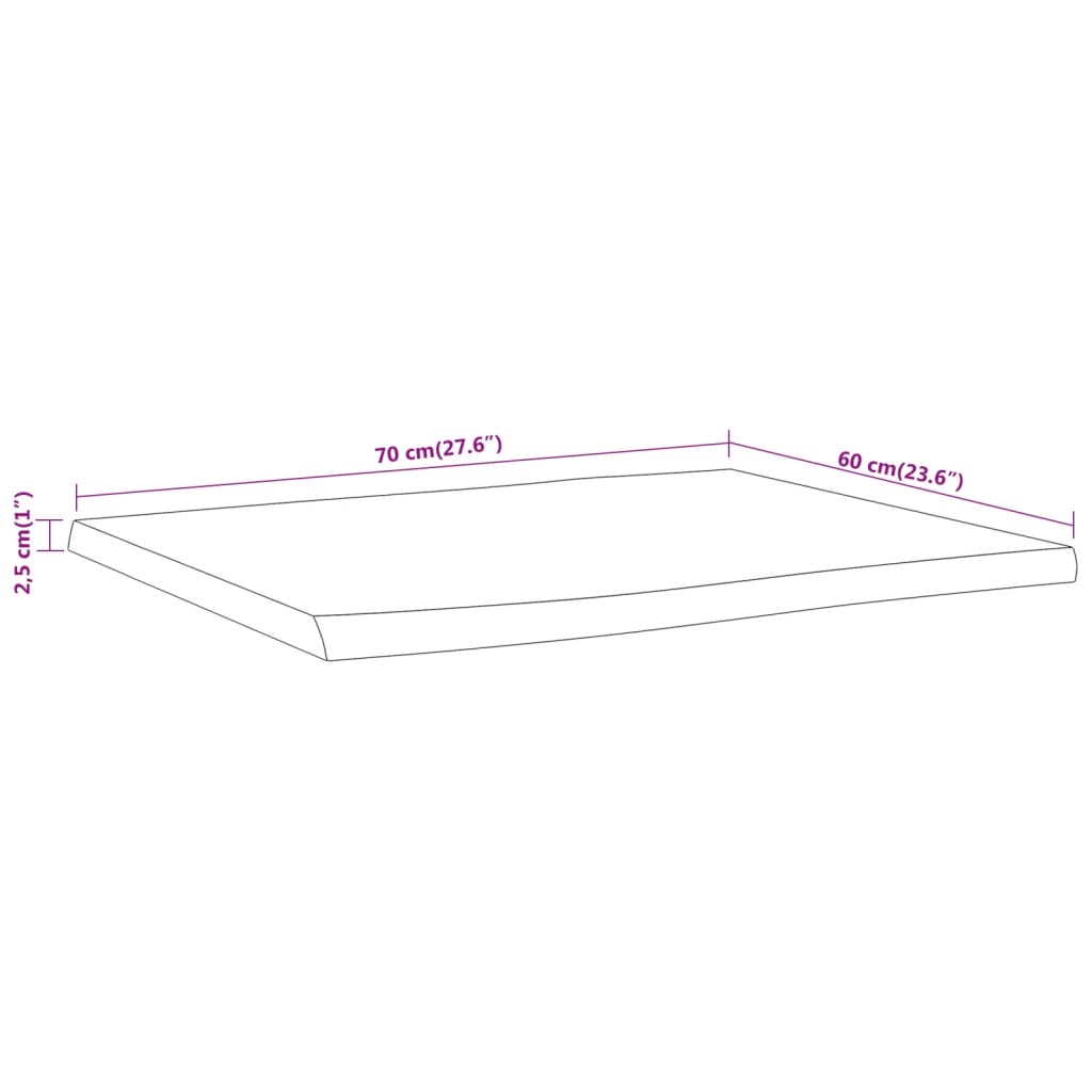 Bordsskiva massiv trä 70x60x2,5 cm rektangulär rustik kant