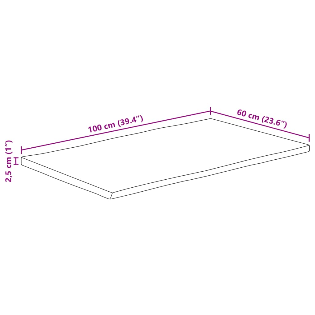 Bordsskiva 100x60x2,5 cm rektangulär massiv akacia levande kant