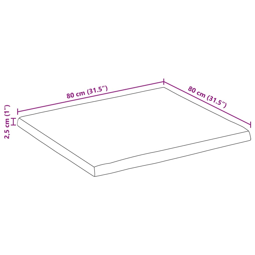 Bordsskiva massiv trä 80x80x2,5 cm fyrkantig levande kant