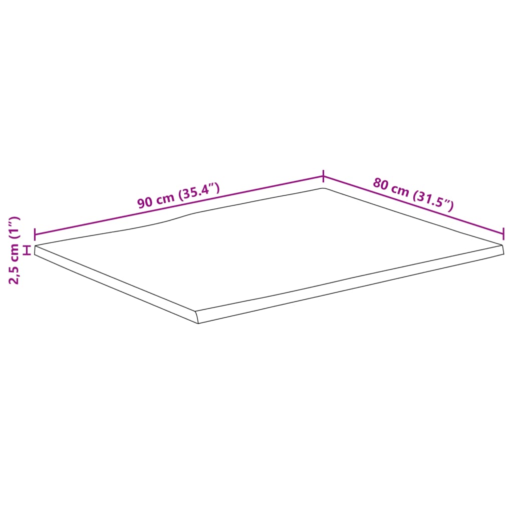 Bordsskiva massiv trä 90x80x2,5 cm rektangulär levande kant