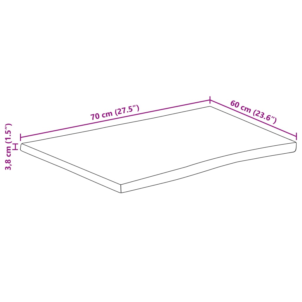 Pöytälevy 70x60x3,8 cm suorakaiteen muotoinen massiivi akaasia elävä reuna