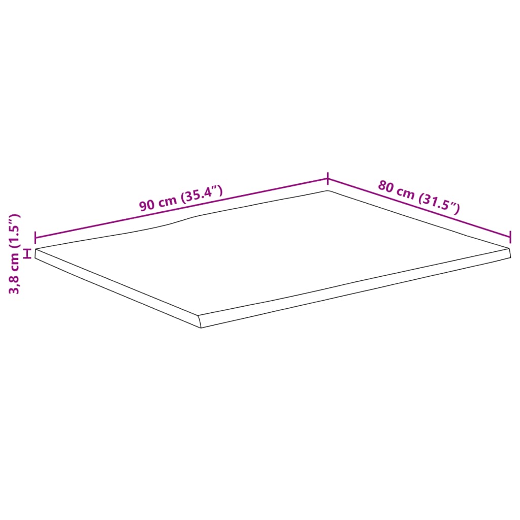 Bordsskiva massiv trä 90x80x3,8 cm rektangulär levande kant