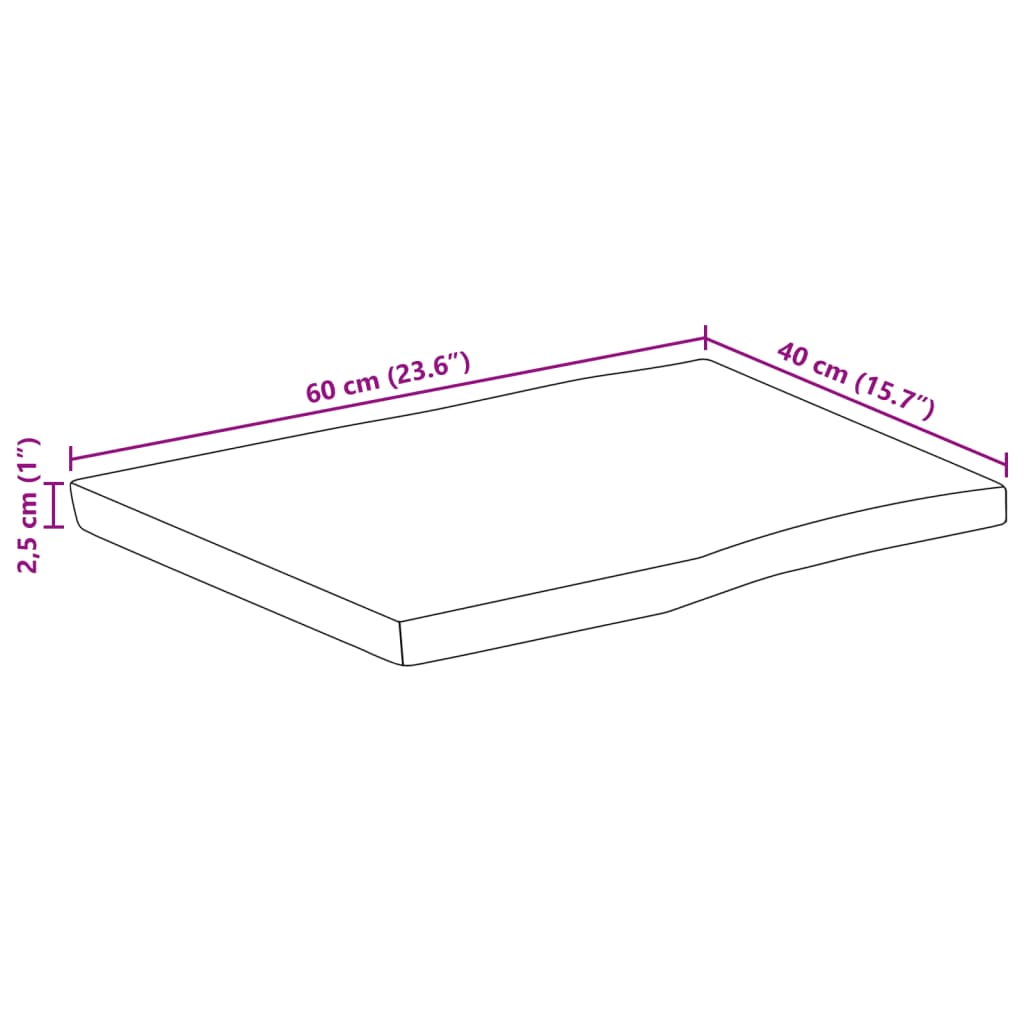 Pöytälevy 60x40x2,5 cm elävä reuna massiivi karkeaa mangopuuta