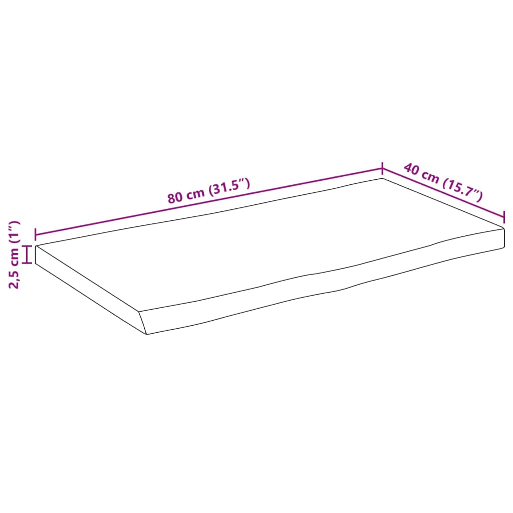 Pöytälevy 80x40x2,5 cm elävä reuna massiivi karkeaa mangopuuta