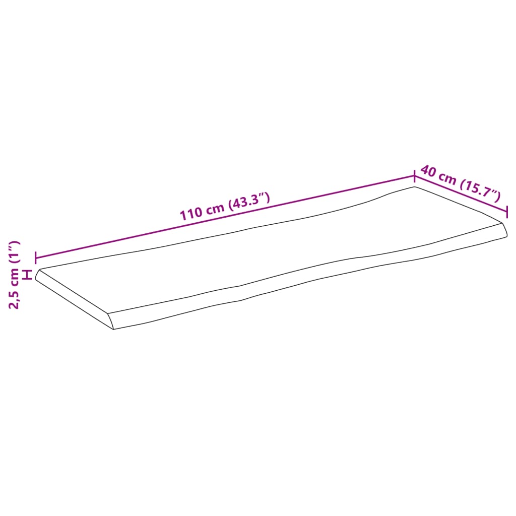 Pöytälevy 110x40x2,5 cm elävä reuna massiivi karkeaa mangopuuta