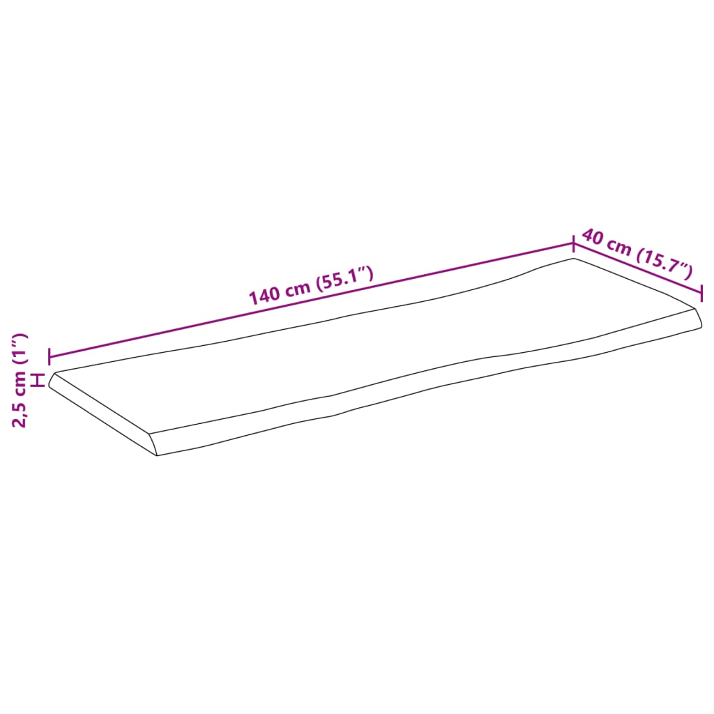 Pöytälevy 140x40x2,5 cm elävä reuna massiivi karkeaa mangopuuta