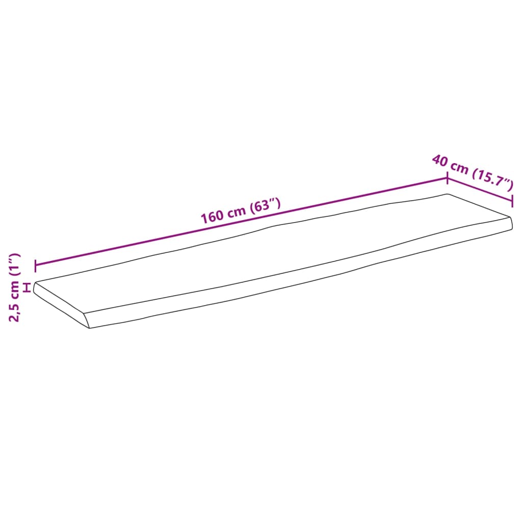 Pöytälevy 160x40x2,5 cm elävä reuna massiivi karkeaa mangopuuta