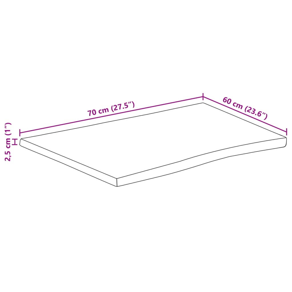 Pöytälevy 70x60x2,5 cm elävä reuna massiivi karkeaa mangopuuta