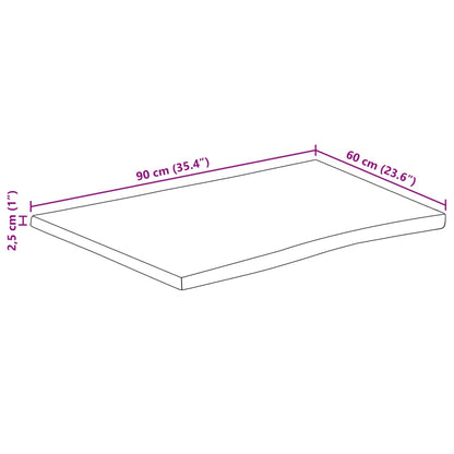 Pöytälevy 90x60x2,5 cm elävä reuna massiivi karkeaa mangopuuta