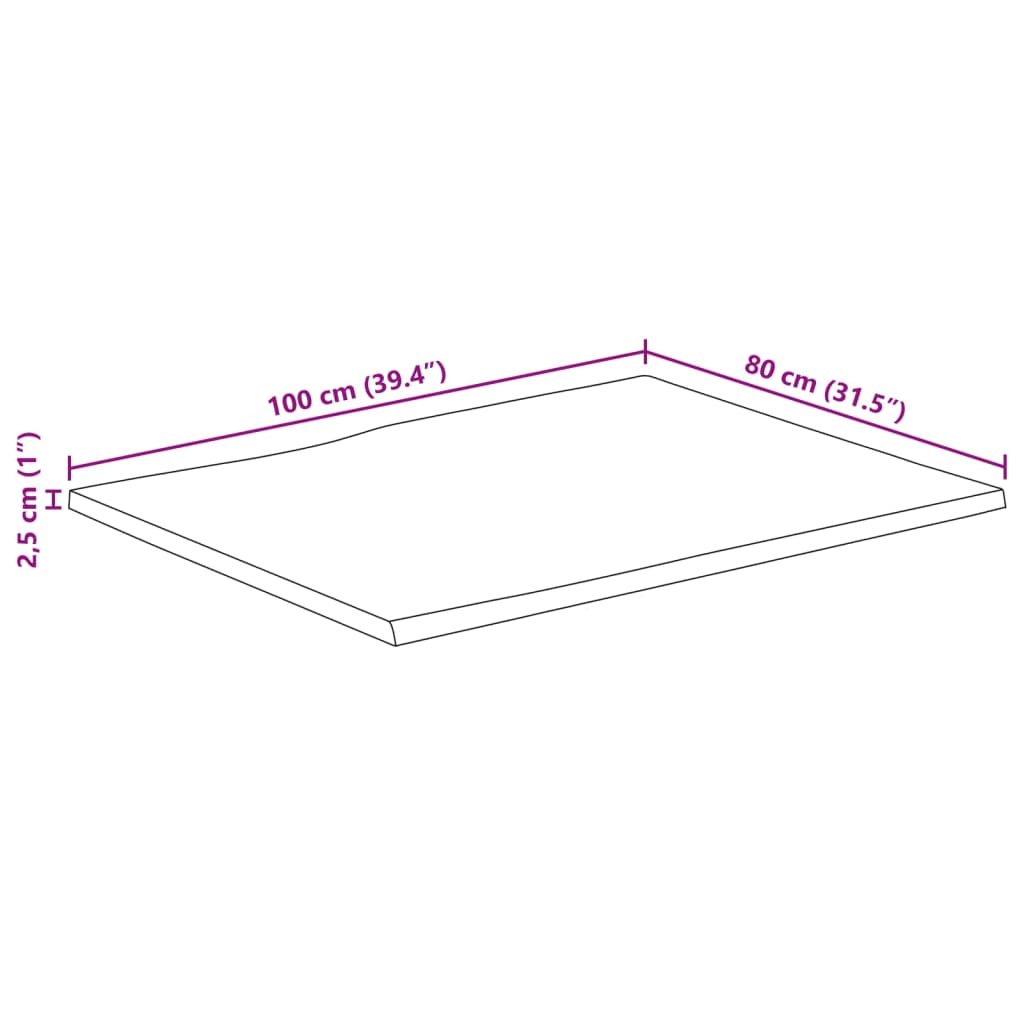 Pöytälevy 100x80x2,5 cm elävä reuna massiivi karkeaa mangopuuta