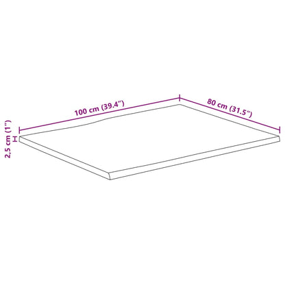 Pöytälevy 100x80x2,5 cm elävä reuna massiivi karkeaa mangopuuta