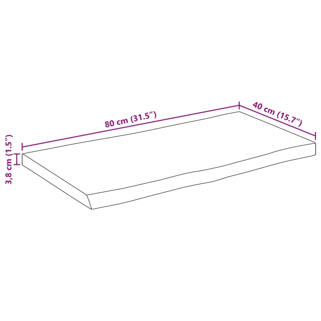 Pöytälevy 80x40x3,8 cm elävä reuna massiivi karkeaa mangopuuta