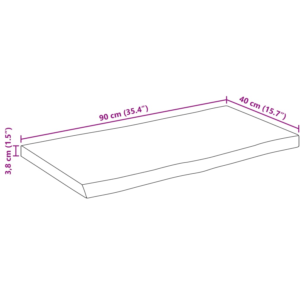 Pöytälevy 90x40x3,8 cm elävä reuna massiivi karkeaa mangopuuta