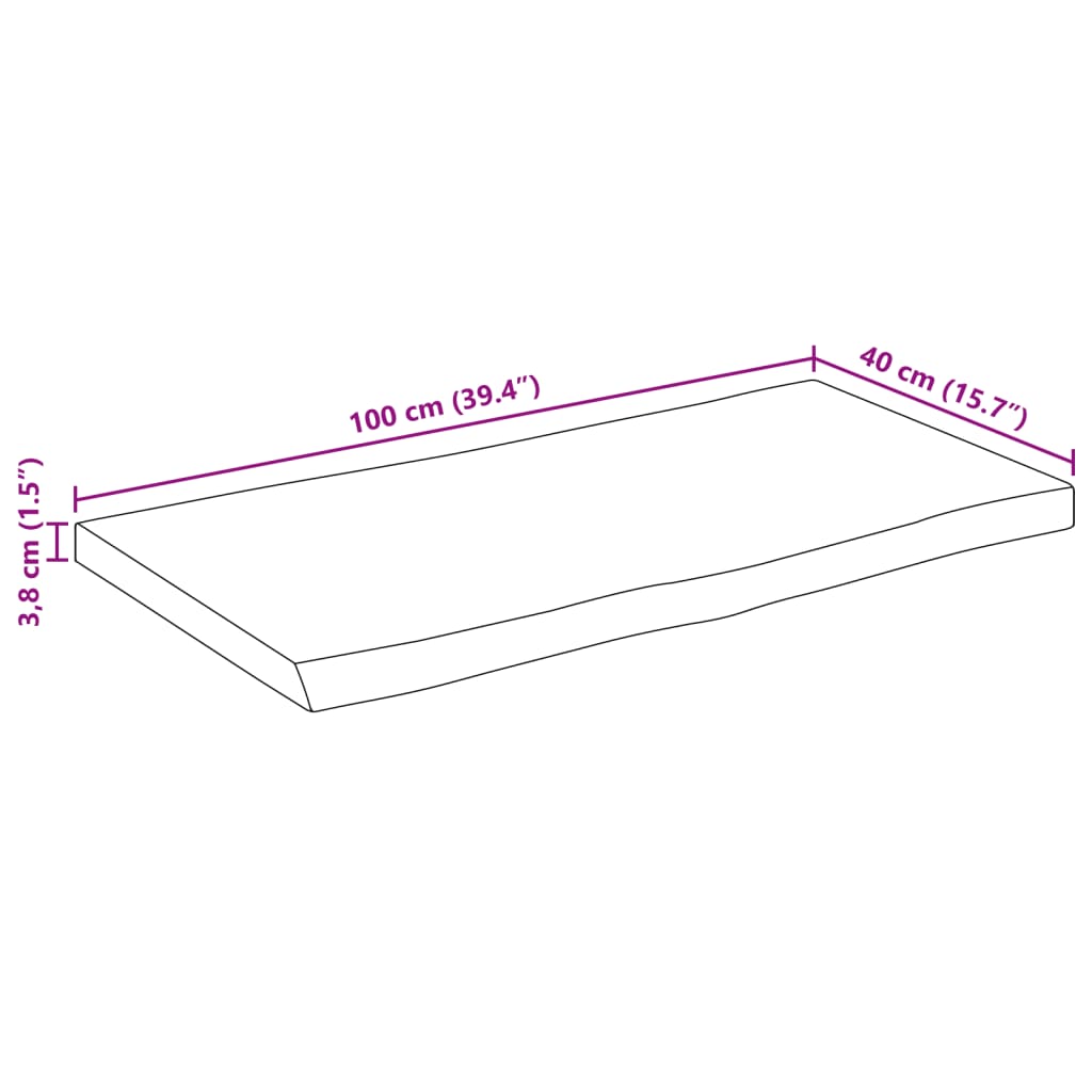 Pöytälevy 100x40x3,8 cm elävä reuna massiivi karkeaa mangopuuta