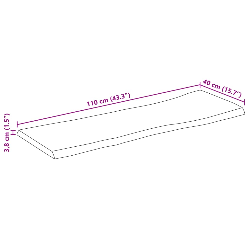 Pöytälevy 110x40x3,8 cm elävä reuna massiivi karkeaa mangopuuta