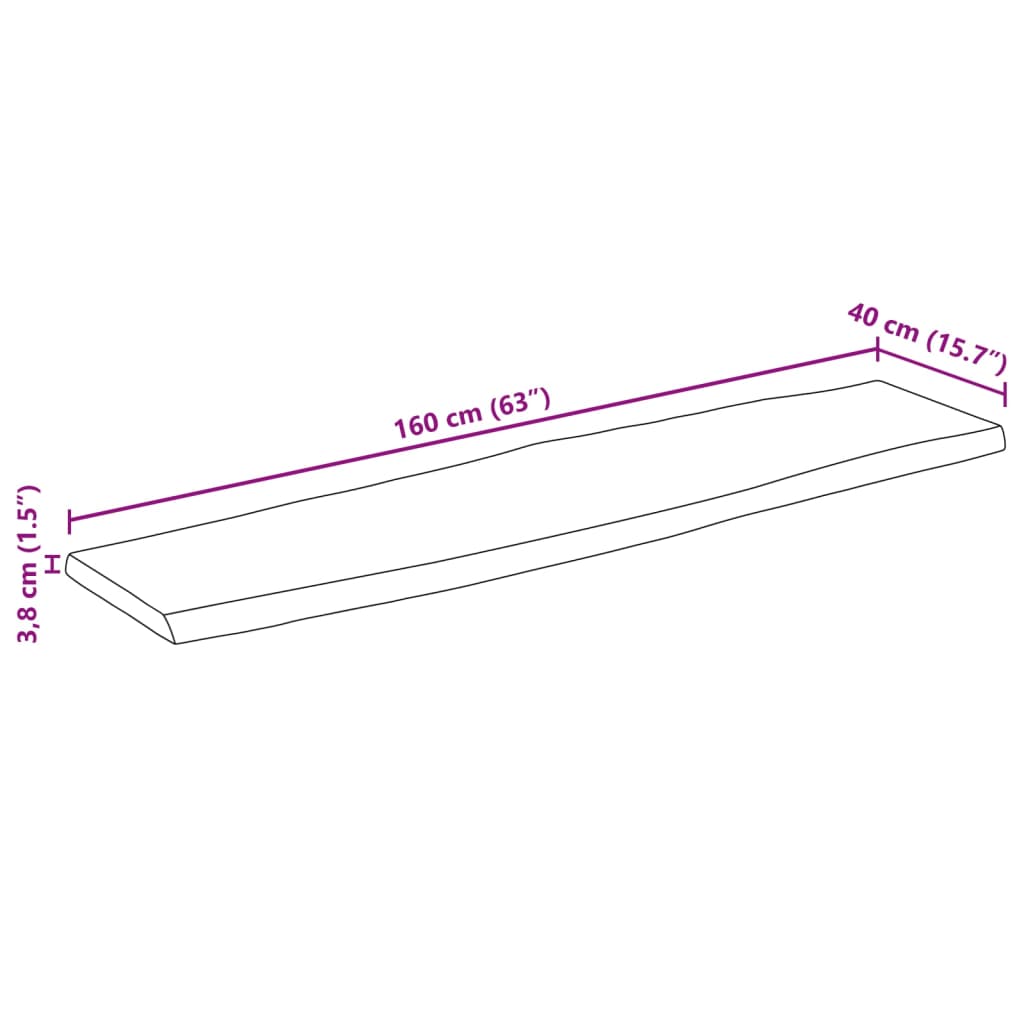 Pöytälevy 160x40x3,8 cm elävä reuna massiivi karkeaa mangopuuta