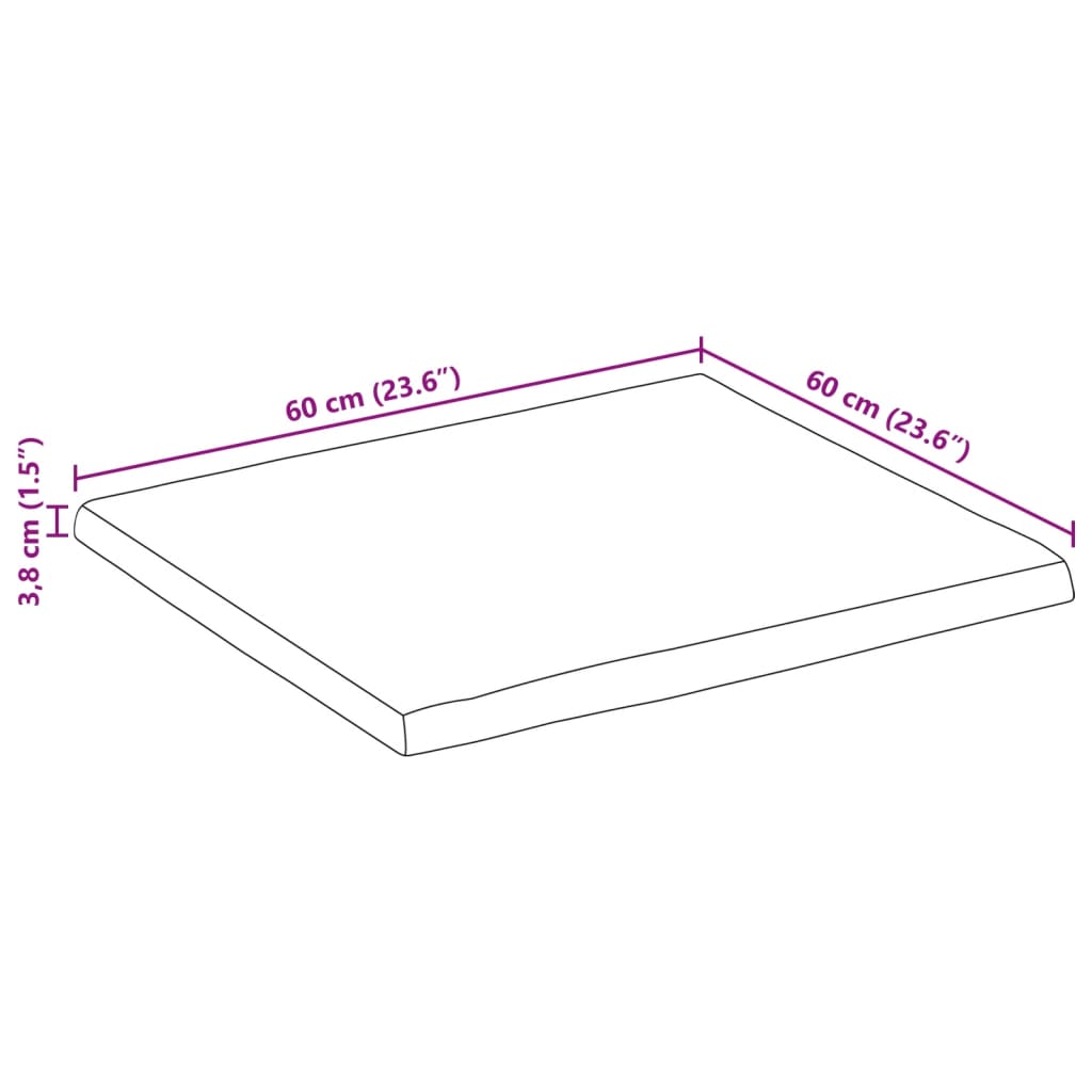 Pöytälevy 60x60x3,8 cm elävä reuna massiivi karkeaa mangopuuta