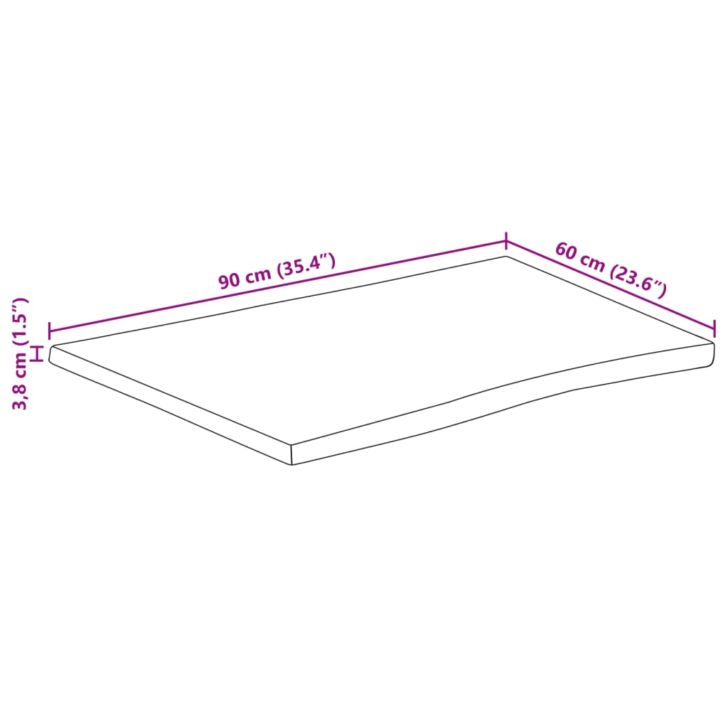 Pöytälevy 90x60x3,8 cm elävä reuna massiivi karkeaa mangopuuta