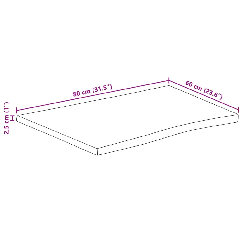 Pöytälevy 80x60x2,5 cm elävä reuna massiivi mangopuuta