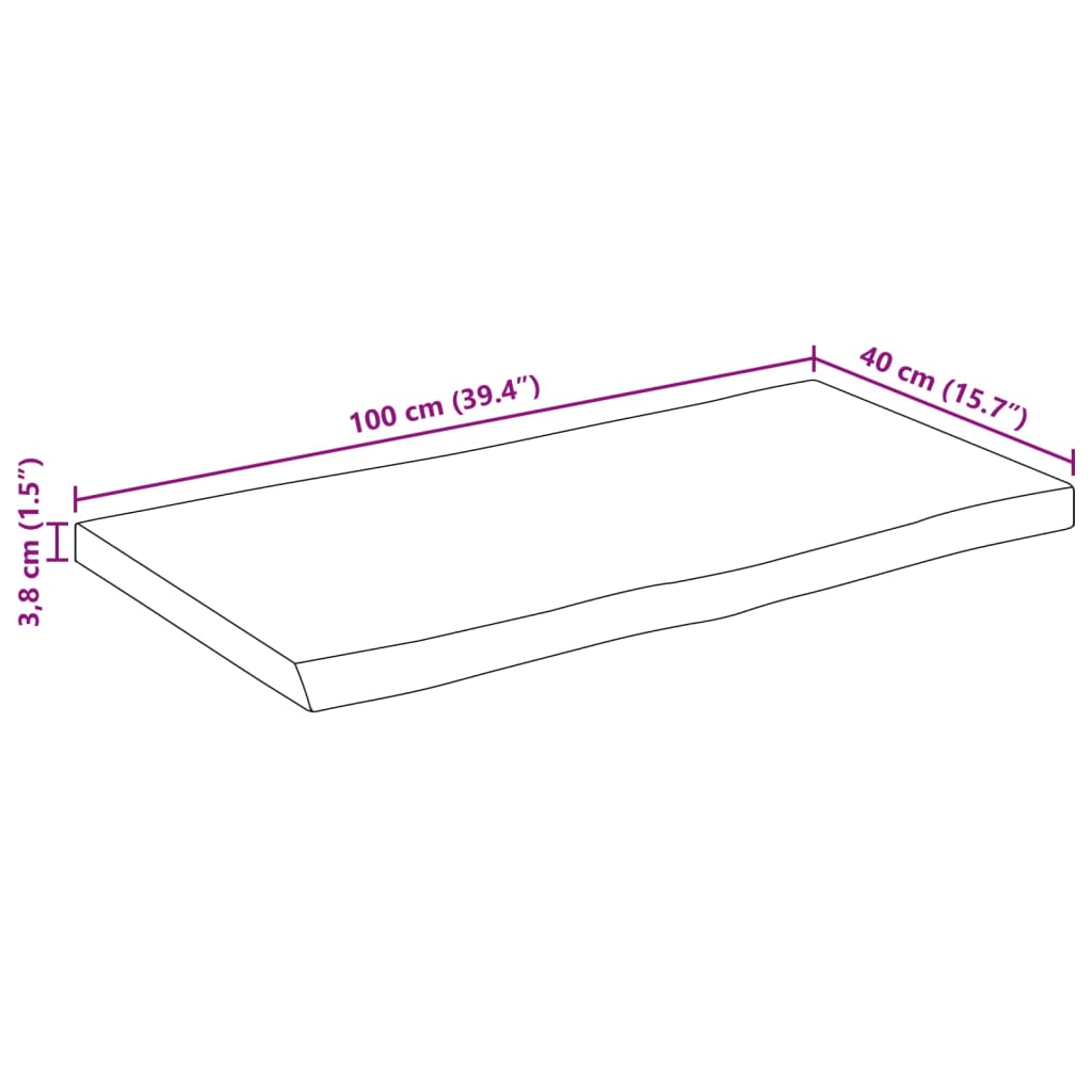 Pöytälevy 100x40x3,8 cm elävä reuna massiivi mangopuuta