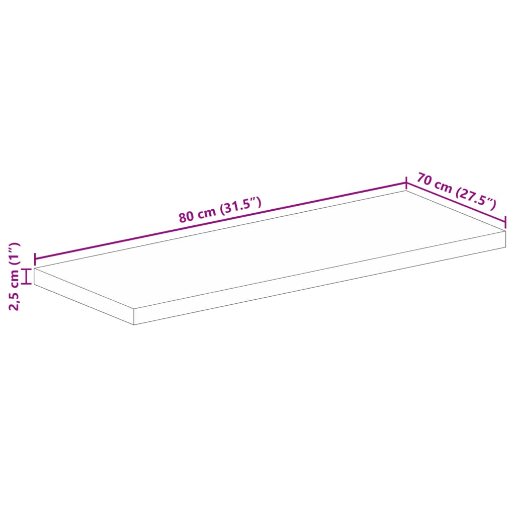 Bordsskiva massiv trä 80x70x2,5 cm rektangulär