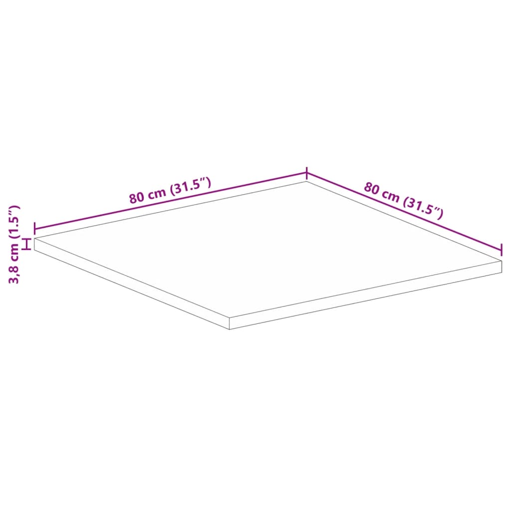 Bordsskiva massiv trä 80x80x3,8 cm fyrkantig