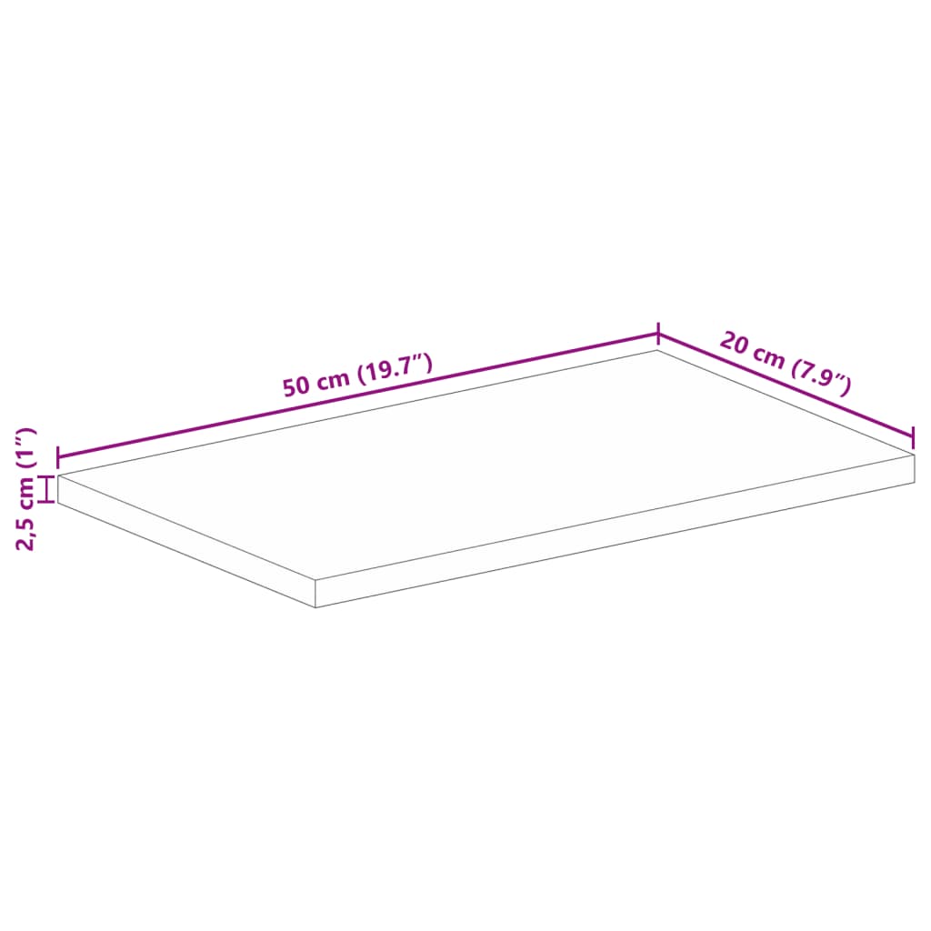 Pöytälevy 50x20x2,5 cm suorakaiteen muotoinen massiivi kierrätyspuuta