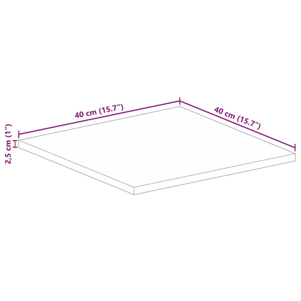 Bordsskiva massivt återvunnet trä 40x40x2,5 cm fyrkantig