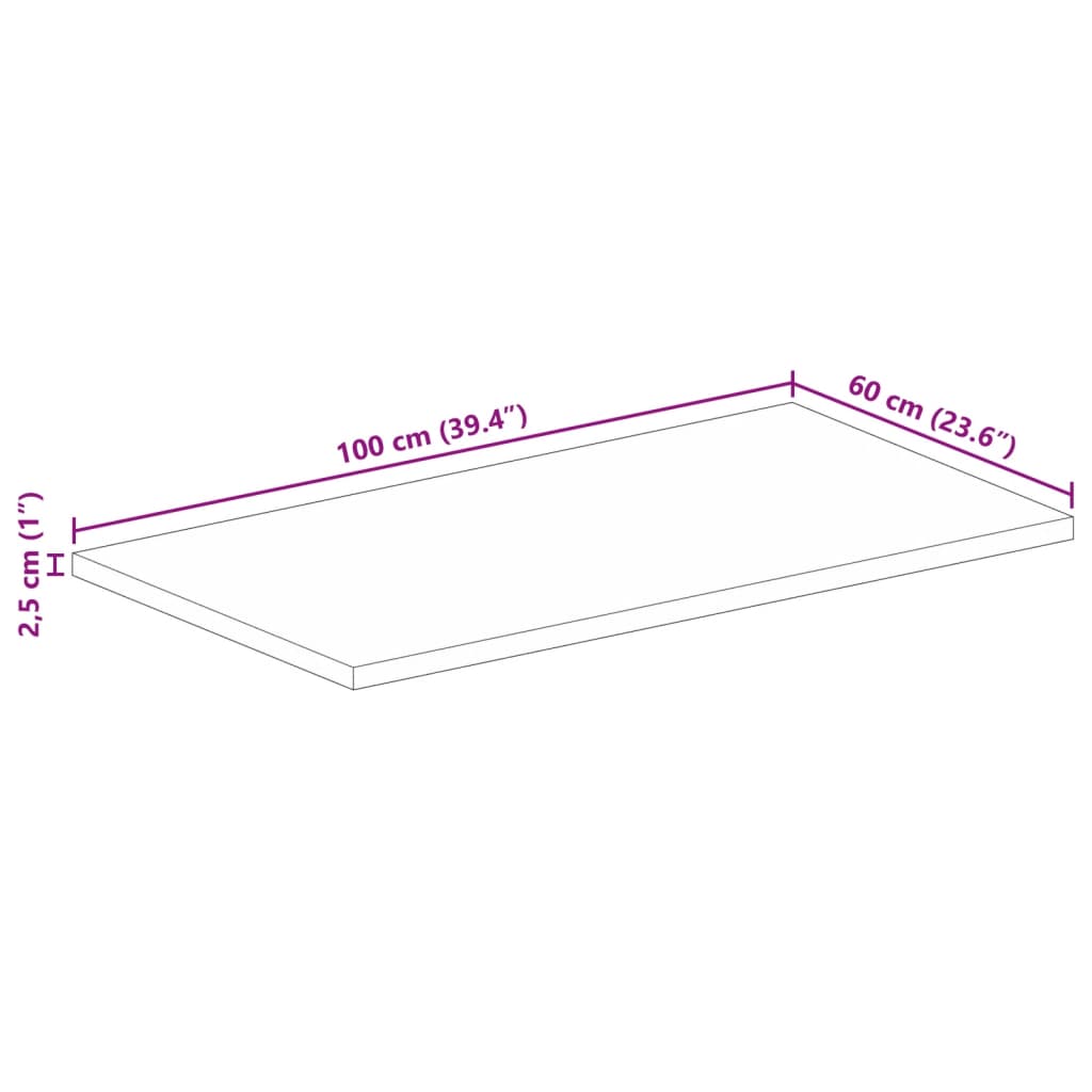 Pöytälevy 100x60x2,5 cm suorakaiteen muotoinen massiivi kierrätyspuuta