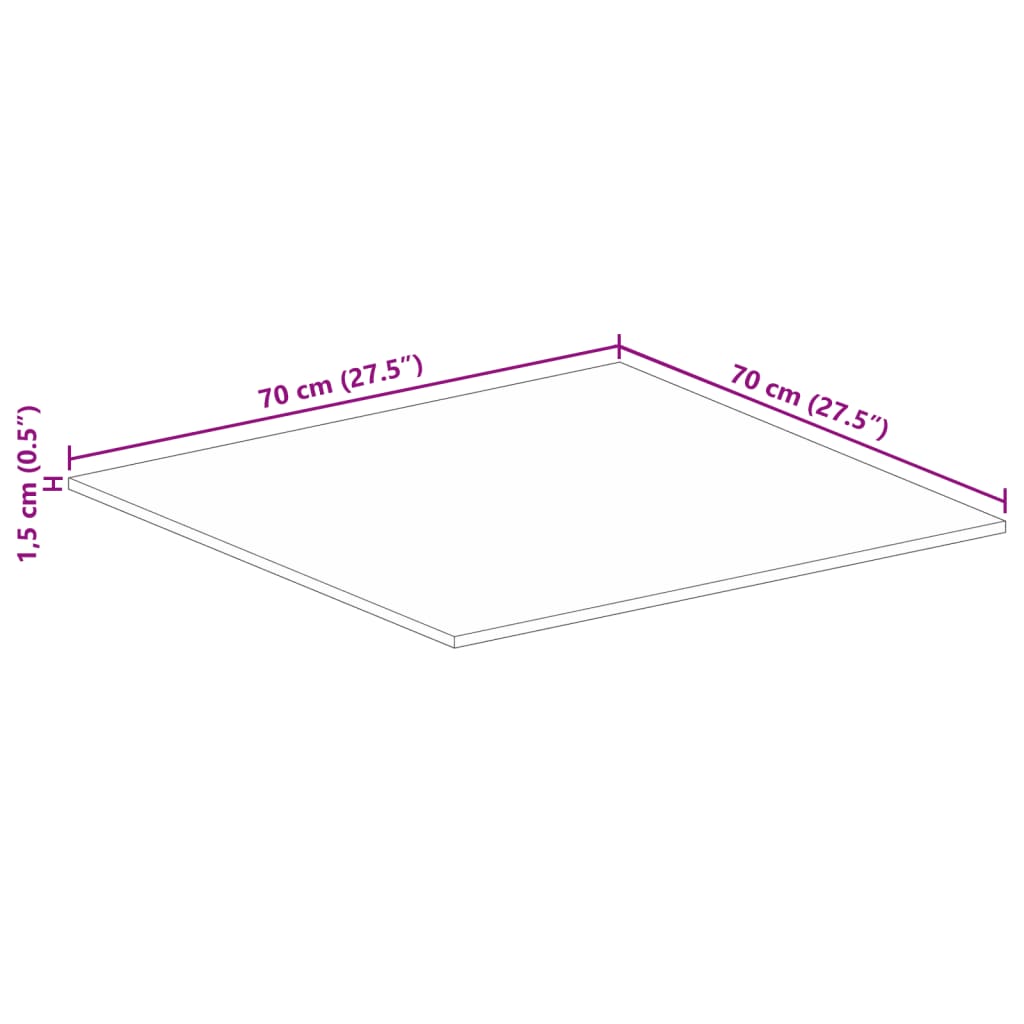 Bordsskiva massivt återvunnet trä 70x70x1,5 cm fyrkantig