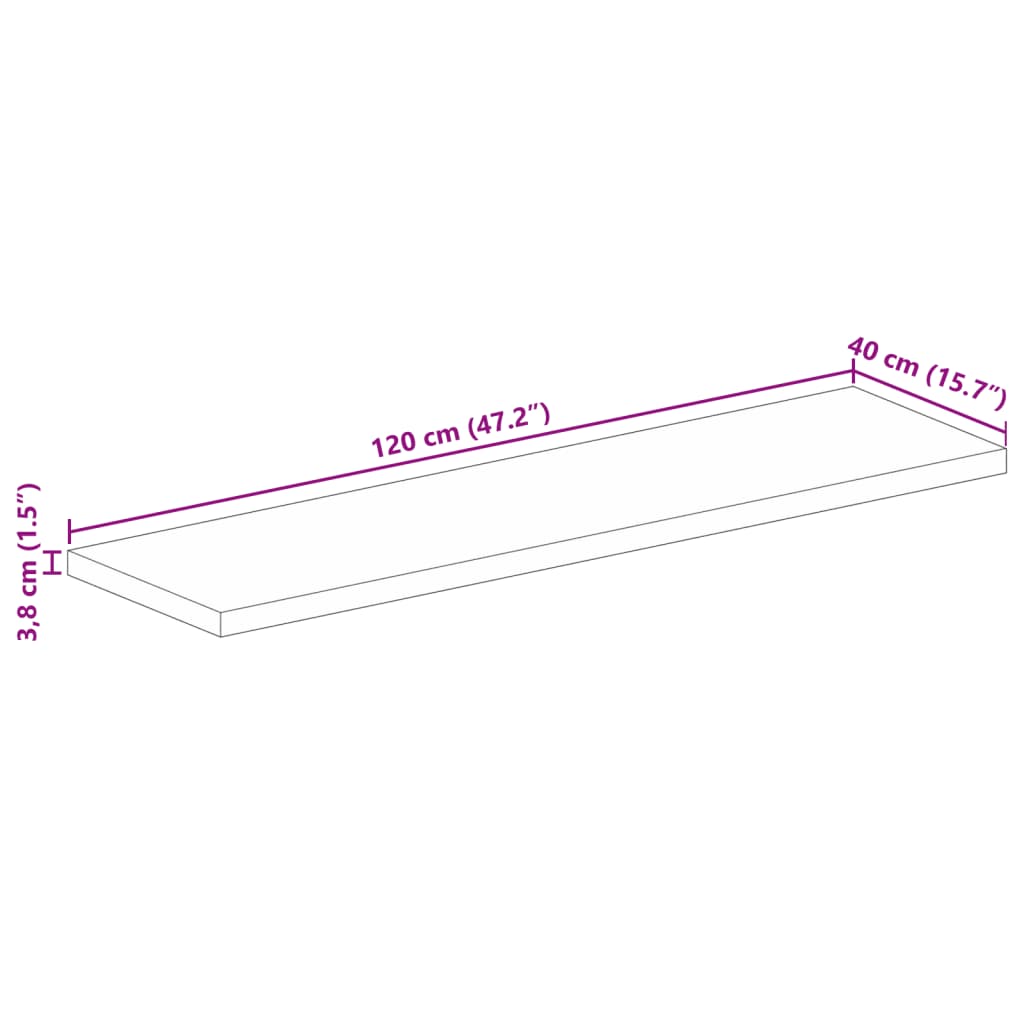 Bordsskiva massivt återvunnet trä 120x40x3,8 cm rektangulär