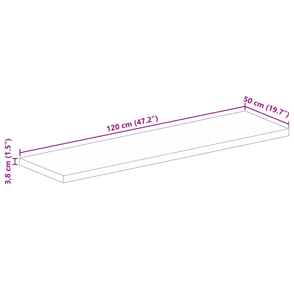 Bordsskiva massivt återvunnet trä 120x50x3,8 cm rektangulär