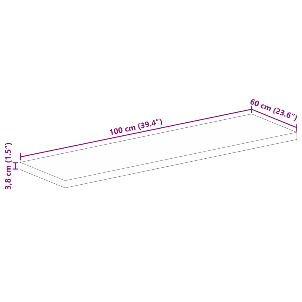 Pöytälevy 100x60x3,8 cm suorakaiteen muotoinen massiivi kierrätyspuuta