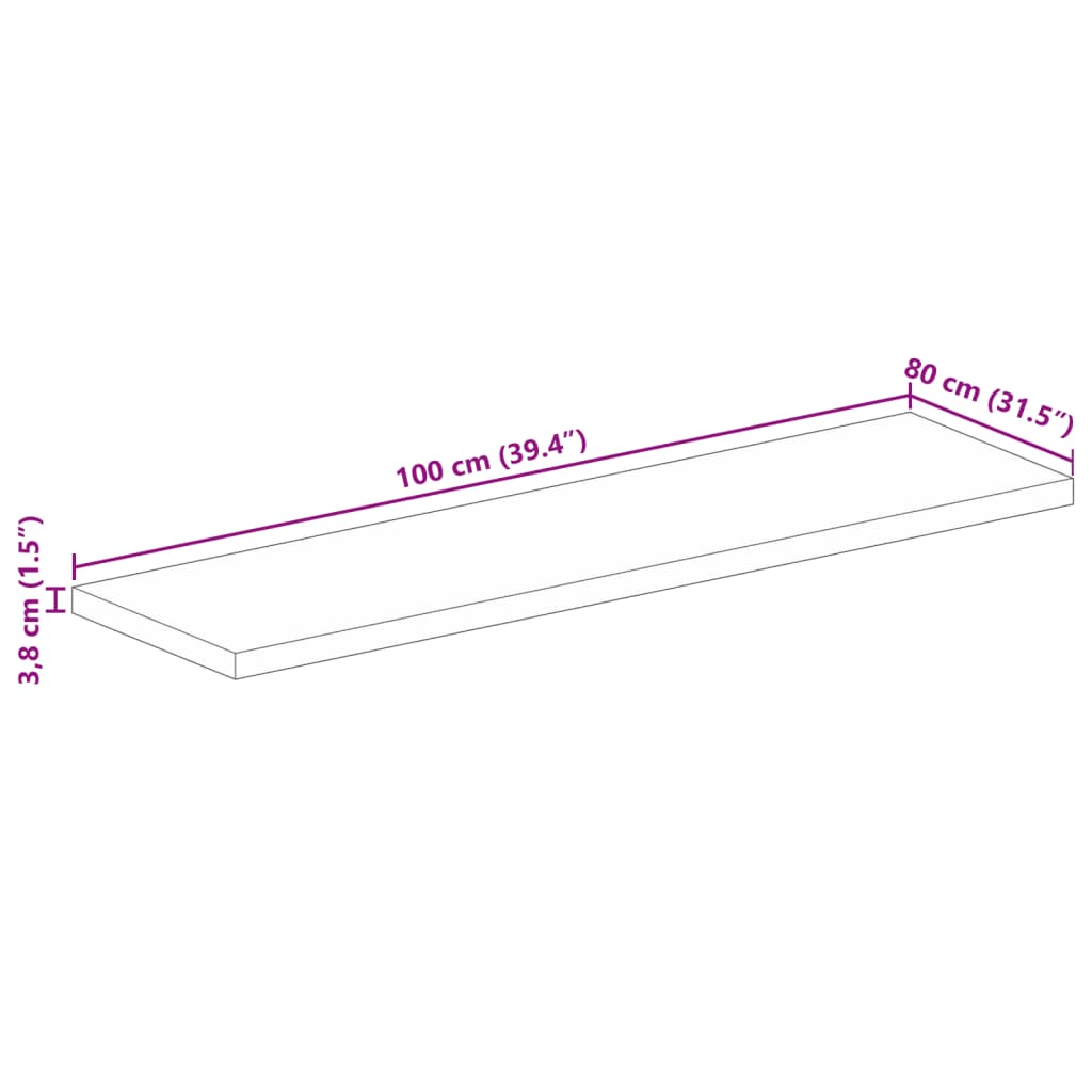 Pöytälevy 100x80x3,8 cm suorakaiteen muotoinen massiivi kierrätyspuuta