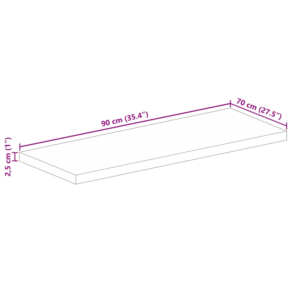 Bordsskiva massivt återvunnet trä 90x70x2,5 cm rektangulär