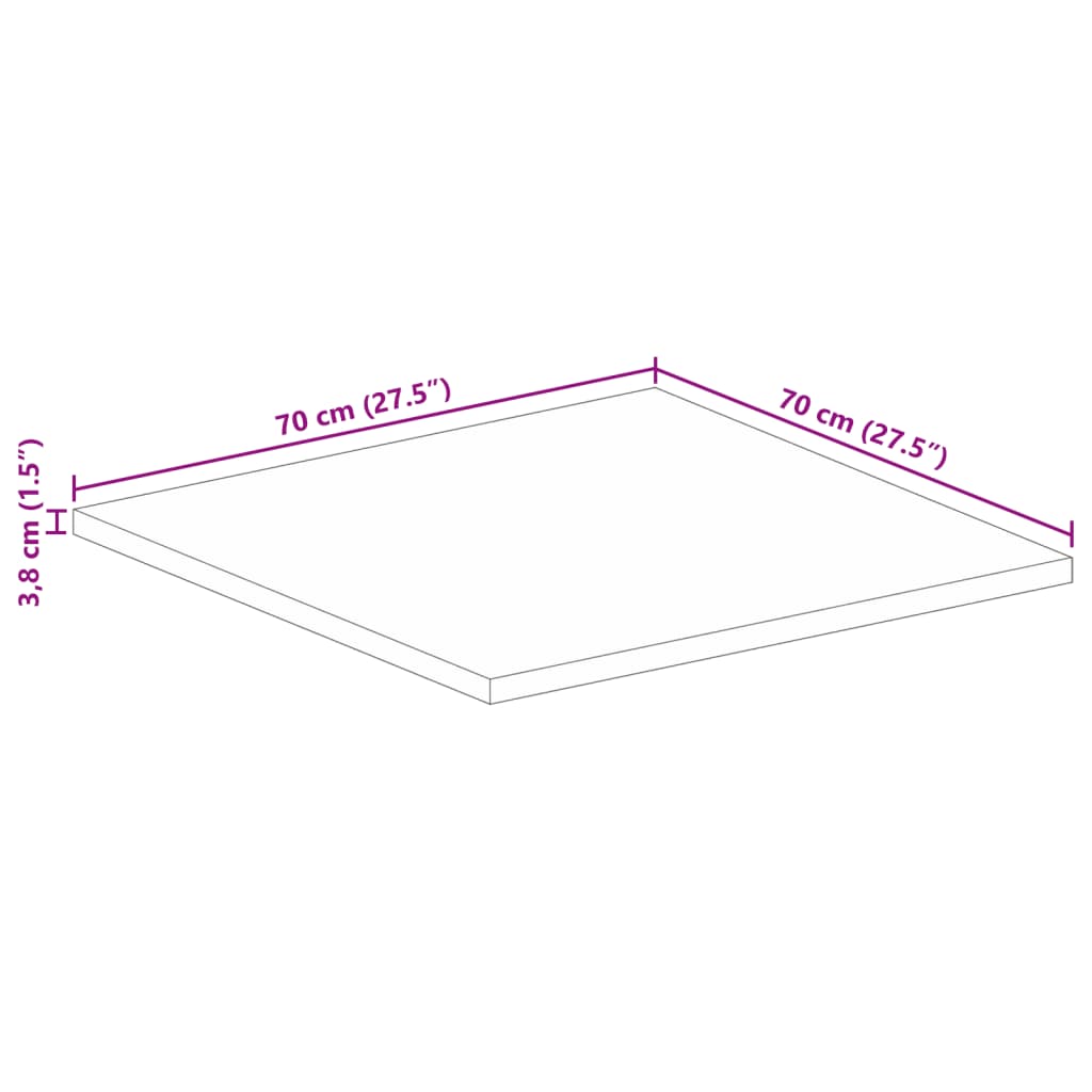 Bordsskiva massivt återvunnet trä 70x70x3,8 cm fyrkantig