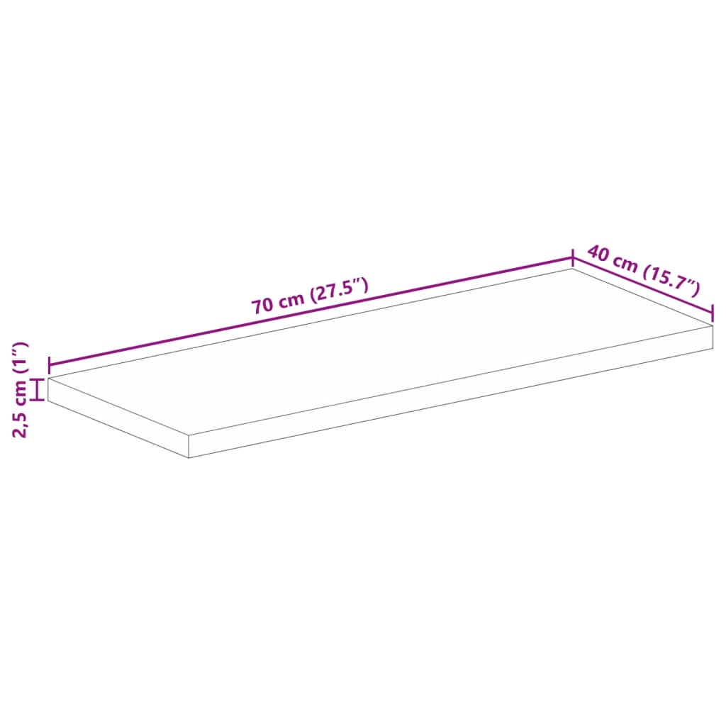 Pöytälevy 70x40x2,5 cm suorakaiteen muotoinen massiivi karkeaa mangopuuta