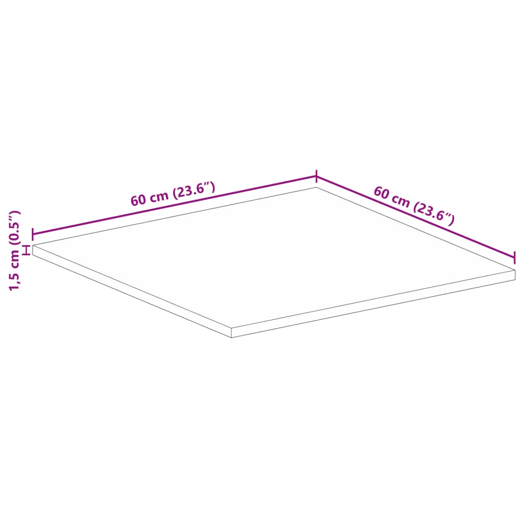 Pöytälevy 60x60x1,5 cm neliömäinen massiivi karkeaa mangopuuta